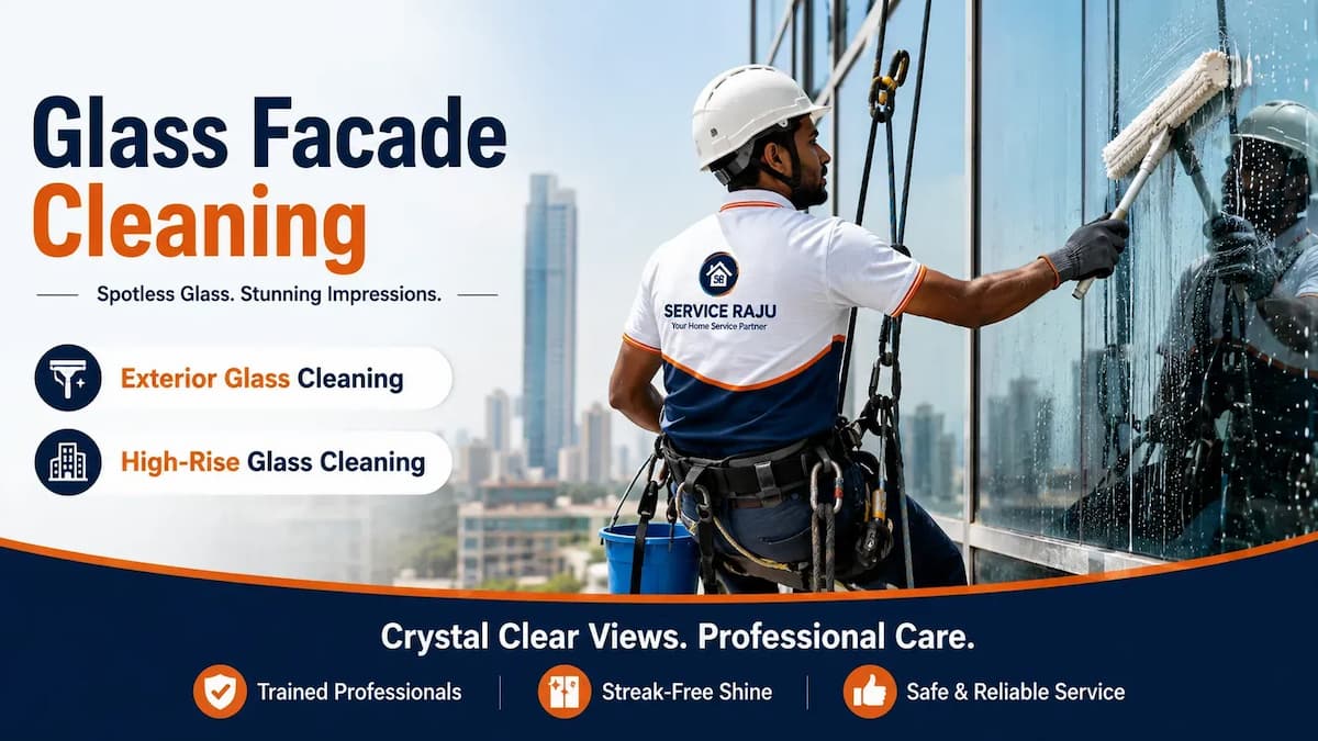Glass Facade Cleaning in Mysuru | Exterior Glass Cleaning | Service Raju