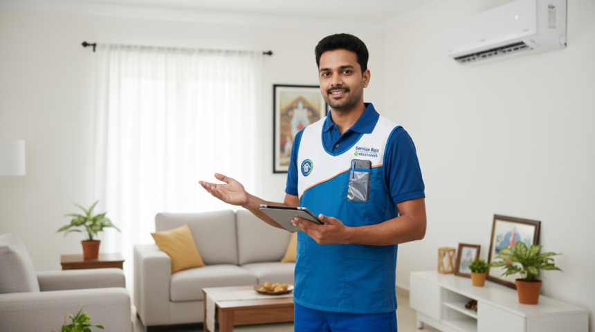 Service Raju technician repairing gas stove leakage in Mysore kitchen