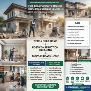 Post-Construction Vs. Regular Home Deep Cleaning In Mysore: 2026 Comparison Guide Why This Works: Mysore Is Experiencing A Rapid Real Estate Boom In 2026. New Homeowners Are Frequently Confused About Whether They Need Standard Deep Cleaning Or Intensive Post-Construction Dust And Debris Removal. Post-construction vs. Regular home deep cleaning in mysore: 2026 comparison guide why this works: mysore is experiencing a rapid real estate boom in 2026. New homeowners are frequently confused about whether they need standard deep cleaning or intensive post-construction dust and debris removal.