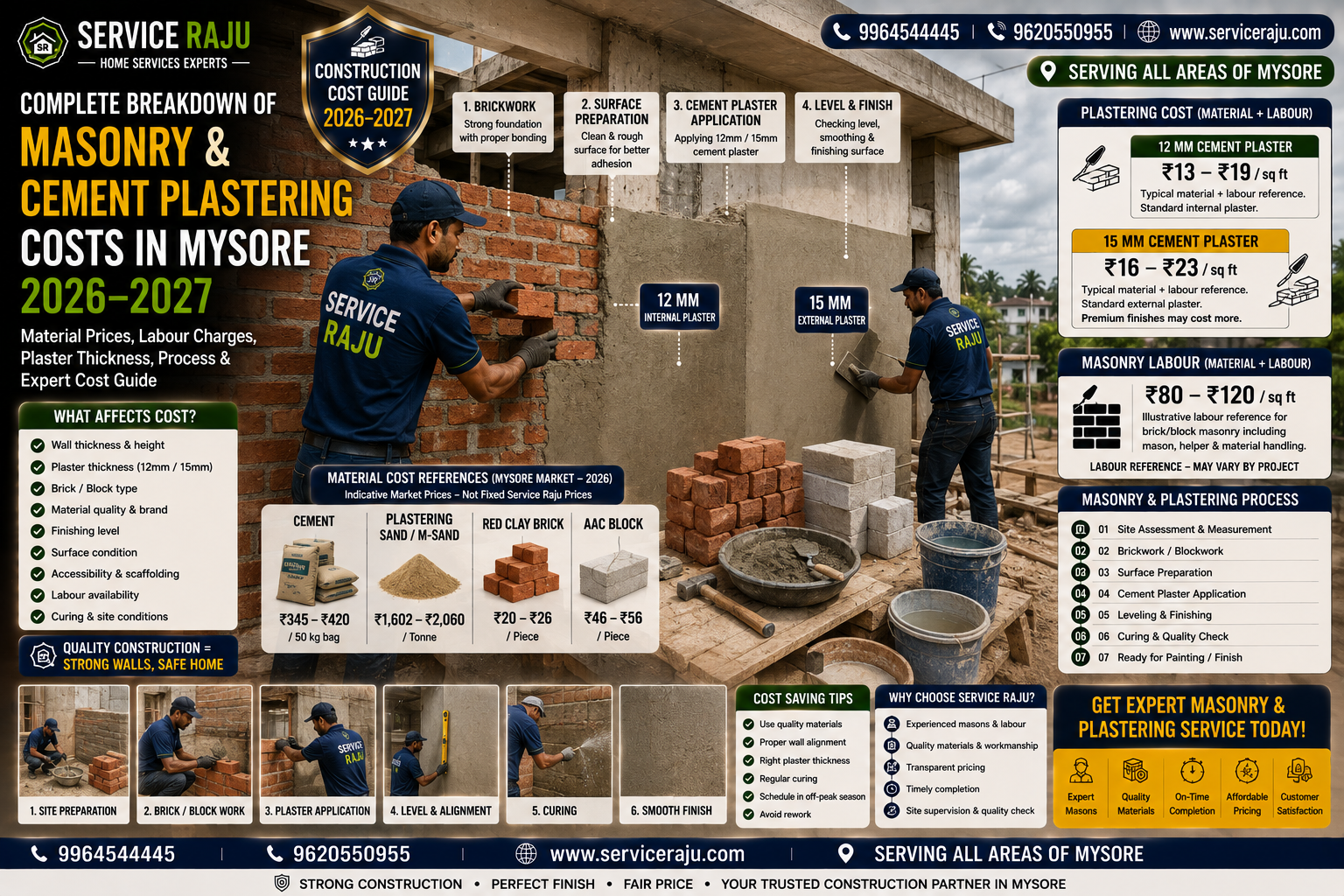 Complete Breakdown of Masonry and Cement Plastering Costs in Mysore (2026-2027)