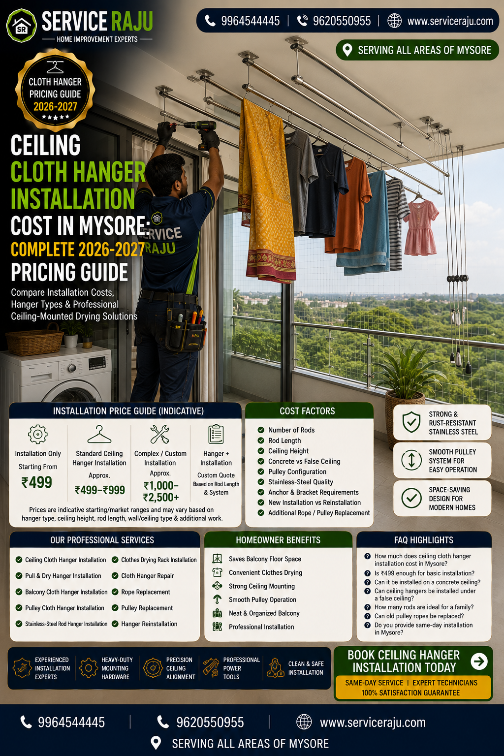 Ceiling Cloth Hanger Installation Cost in Mysore: Complete 2026-2027 Pricing Guide