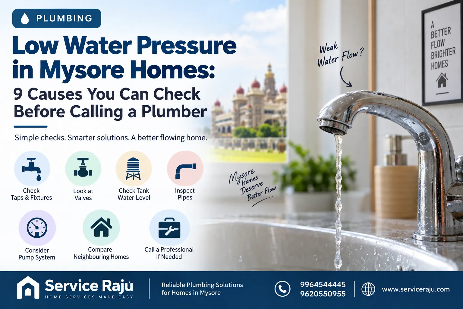 Low Water Pressure in Mysore Homes: 9 Causes You Can Check Before Calling a Plumber
