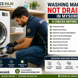 Washing Machine Not Draining Mysore – 9 Checks Washing machine not draining mysore with technician checking the drainage system