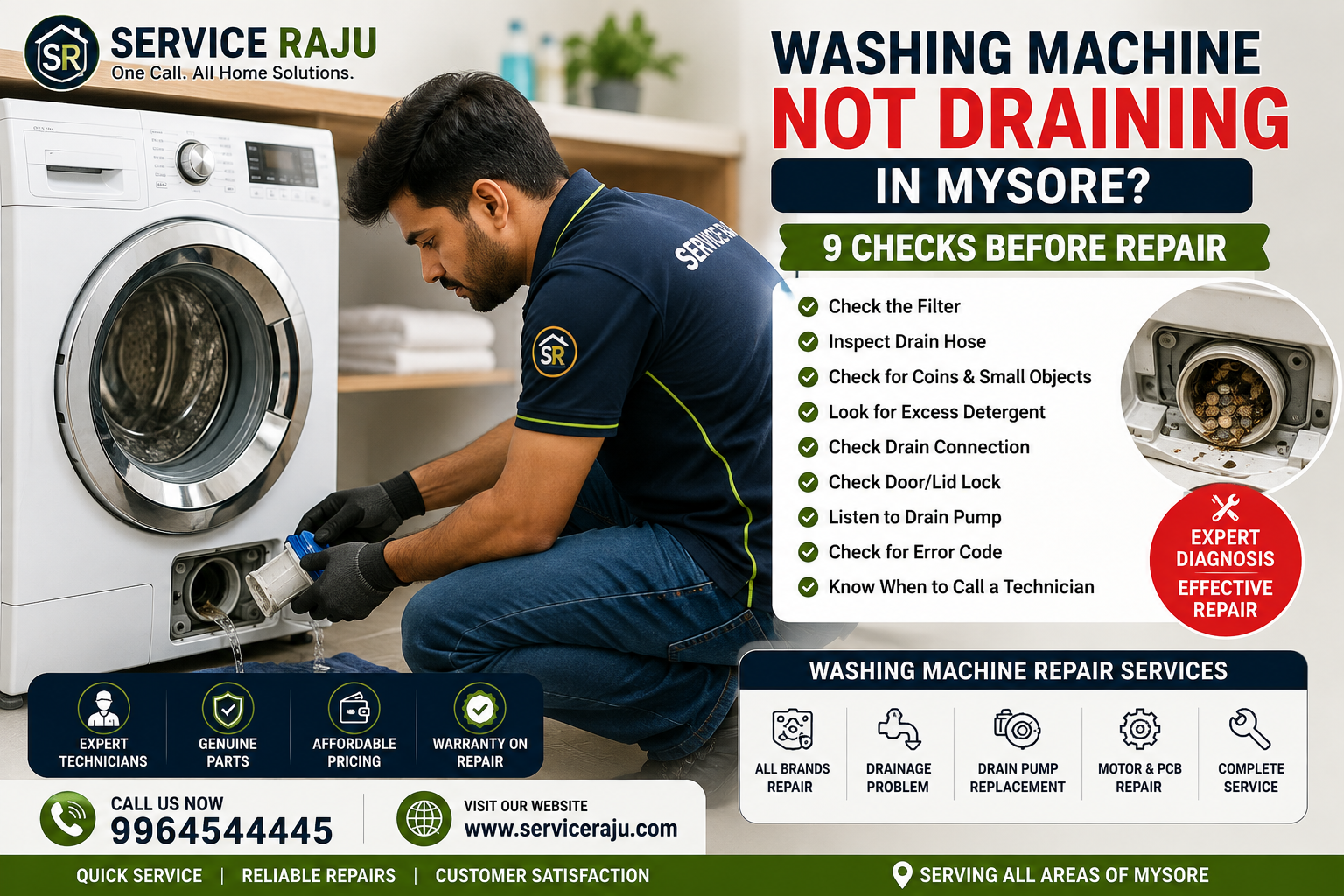 Washing Machine Not Draining in Mysore? 9 Checks Before Repair