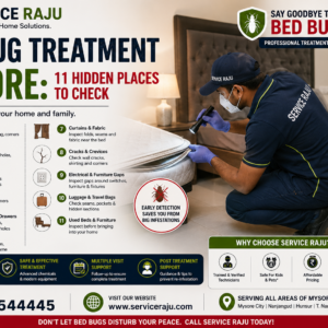 Bed Bug Treatment Mysore – Hidden Bed Bug Spots Bed bug treatment mysore with technician inspecting mattress and hidden bed bug spots